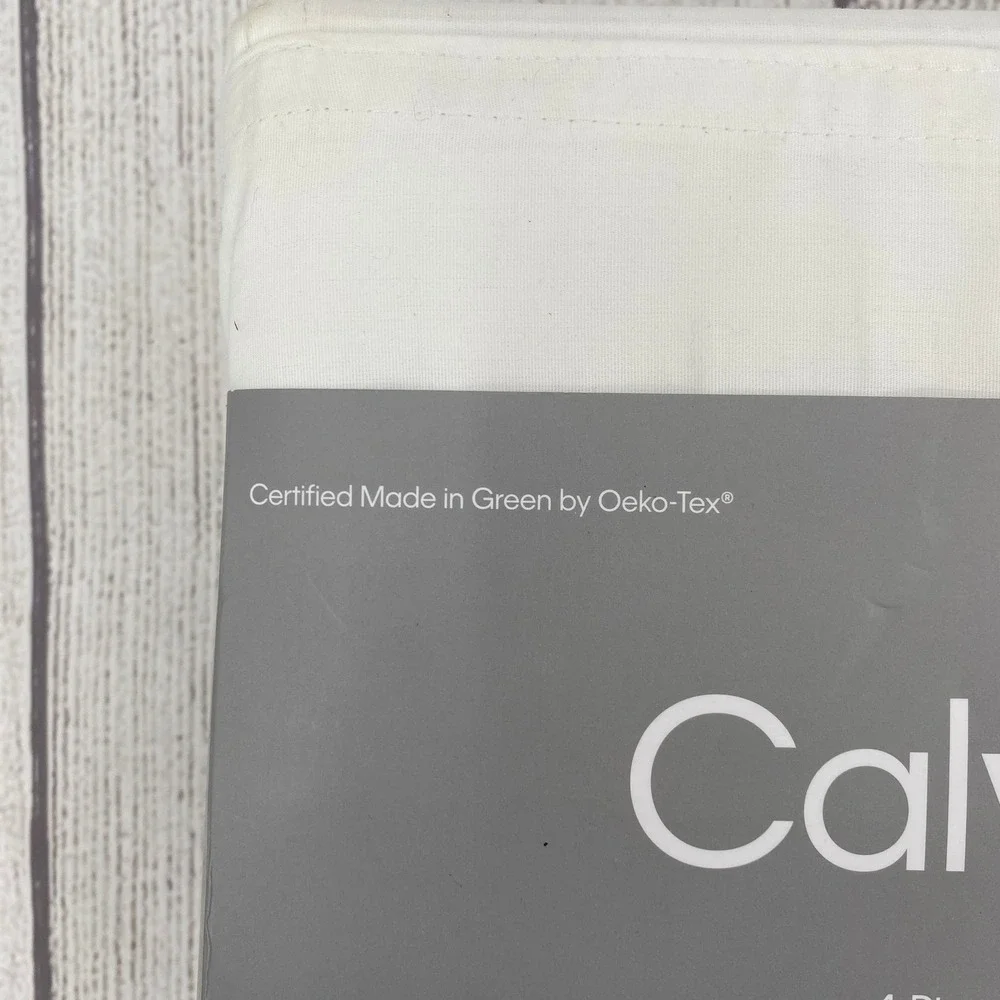Calvin Klein Sheet Set California King White 270TC Percale 100% Combed Cotton